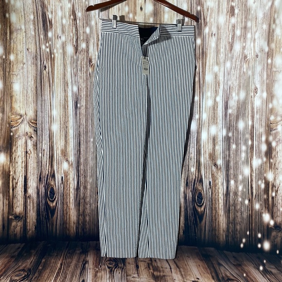 NWT ZARA Navy White Striped Trouser Pants Seersucker MidRise Stretch Women's M - Picture 3 of 14